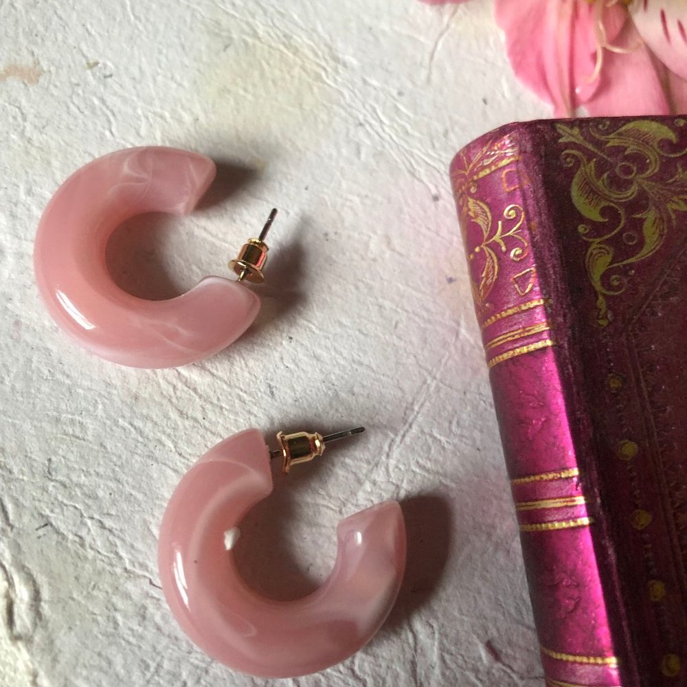 $15 💚 2 For $20 Vintage Style Hoop Earrings, Pink Acrylic Earrings